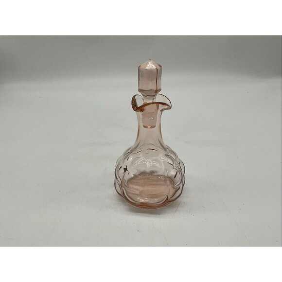 Pink Depression Glass 5" Bottle with Hexagon Shaped Stopper, MCM Collectible - Picture 6 of 13